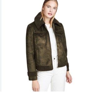 MOTHER The Four Corners Faux Suede Jacket in Green - XS